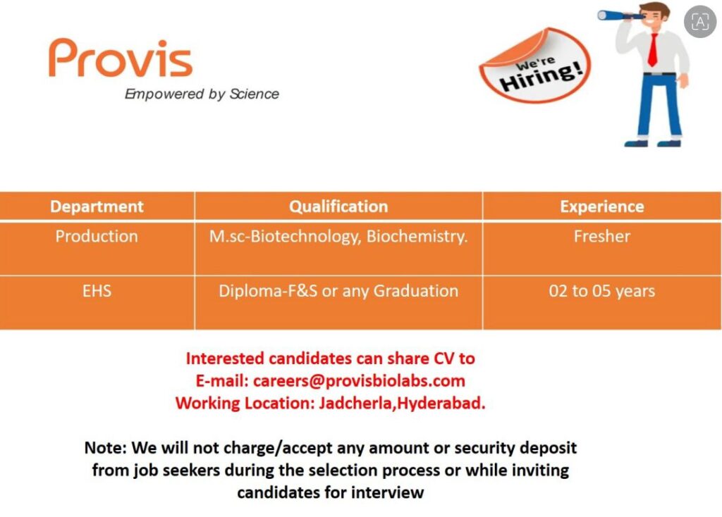 Join Provis: Hiring for Production and EHS Departments
