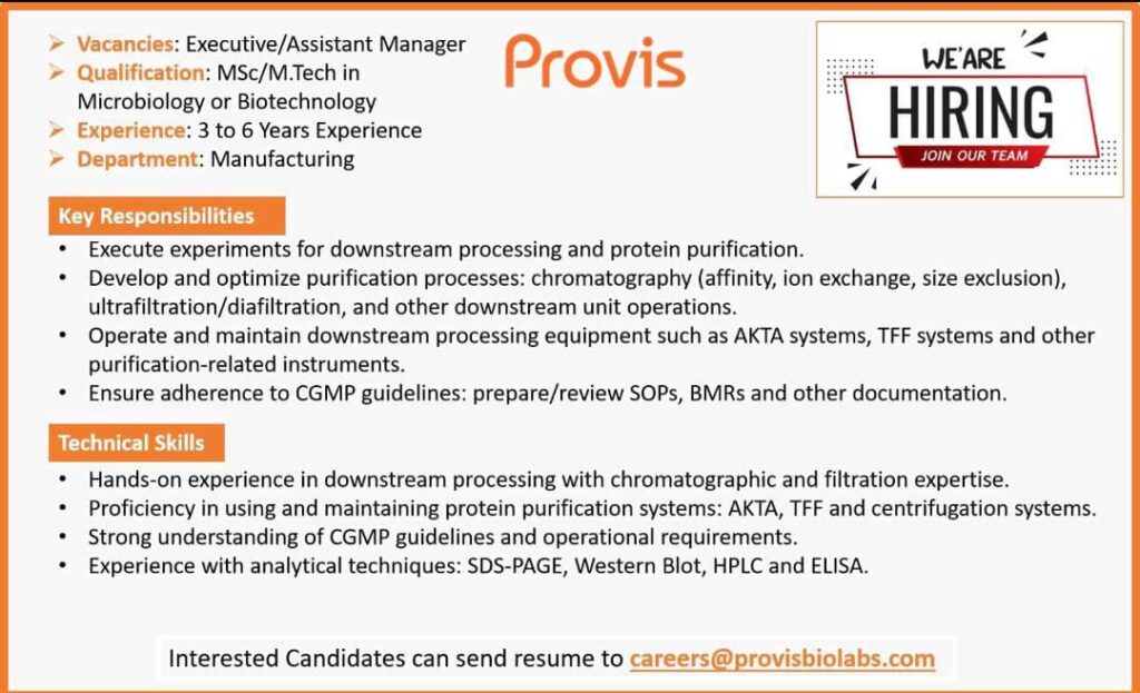 Manufacturing Jobs at Provis : Hiring alert 