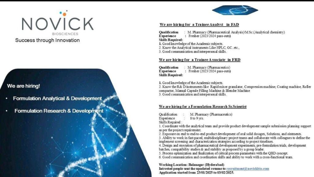 Novick Biosciences Careers: Join Our FA&D and FR&D Teams