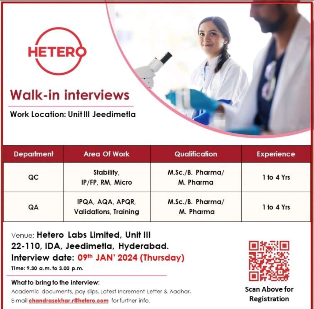 Hetero Walk-in Drive: Explore QA & QC Career Opportunities