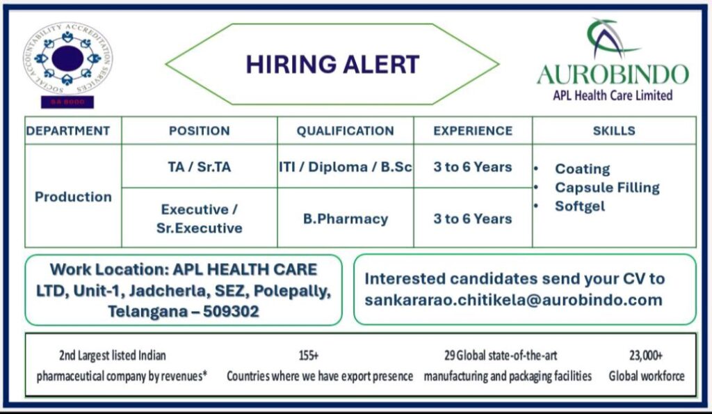 Exciting Opportunities at Aurobindo Pharma for Production Roles