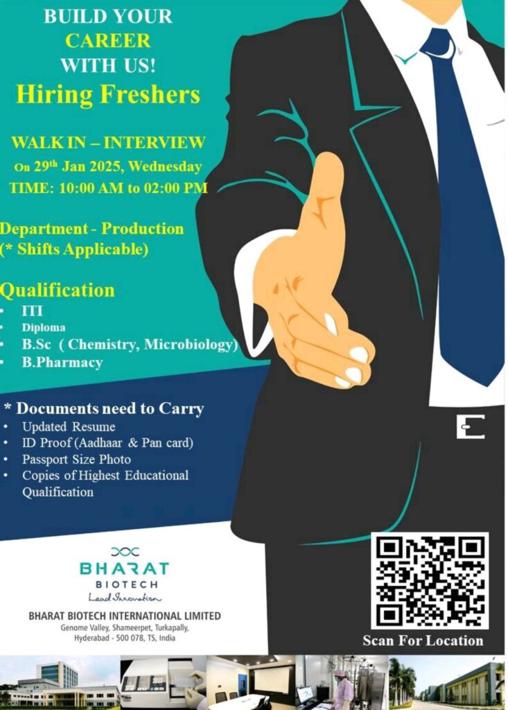 Exciting Opportunity: Bharat Biotech Hiring Freshers for Production Department