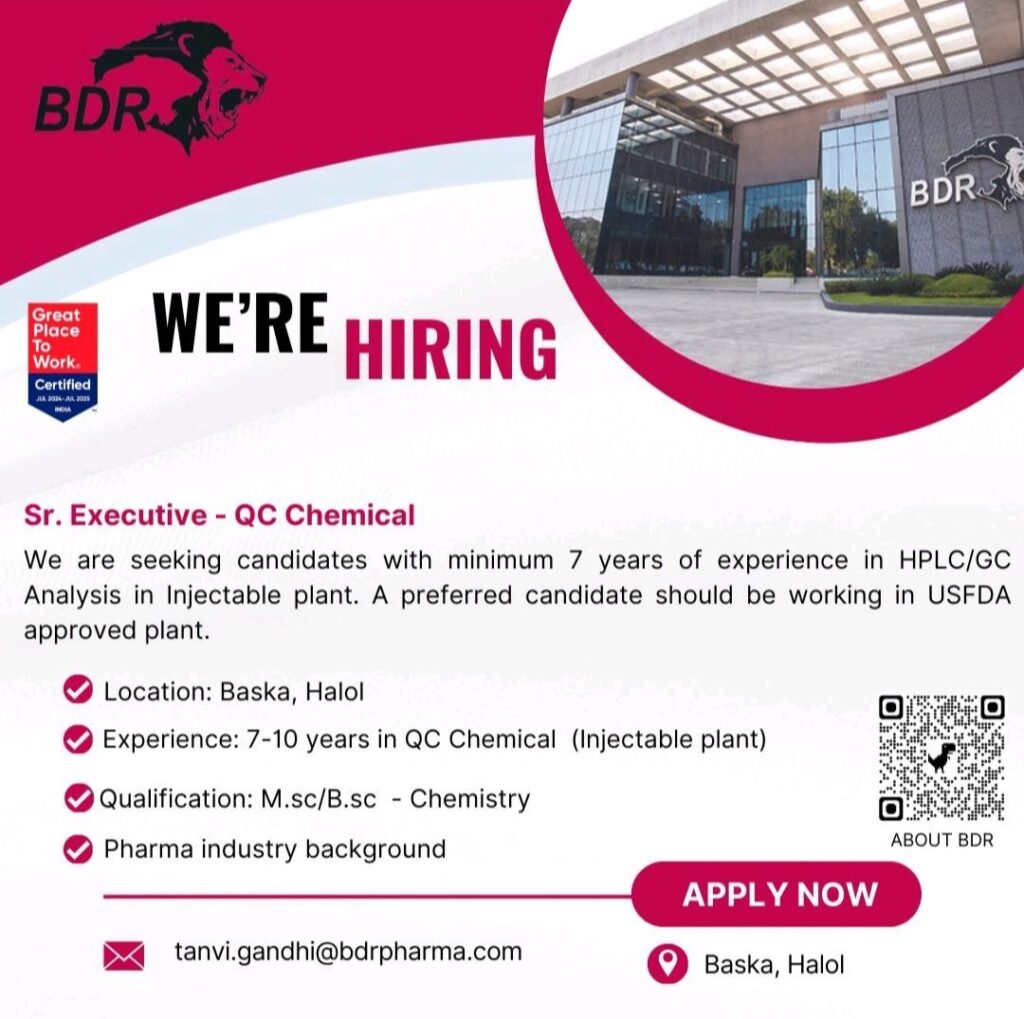 BDR Pharma hiring for Quality Control Department 