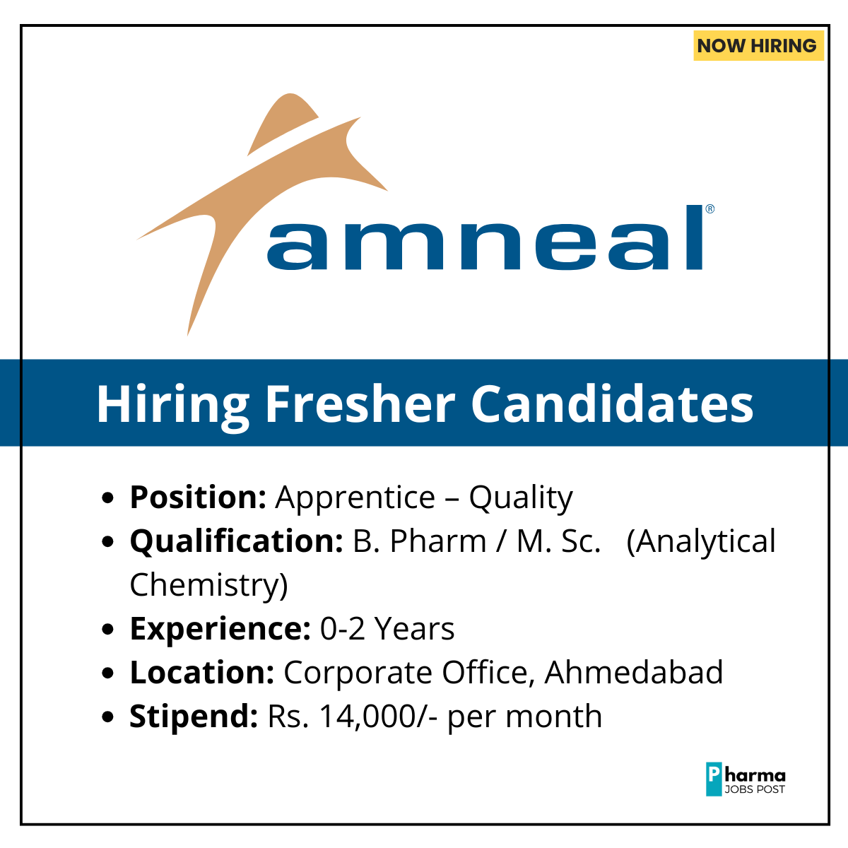 Amneal Pharma is Hiring Freshers