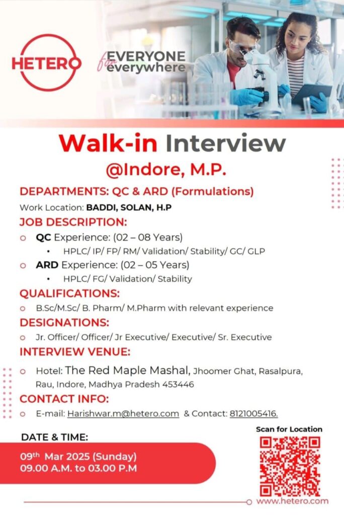 HETERO Walk-in Interview Advertisement