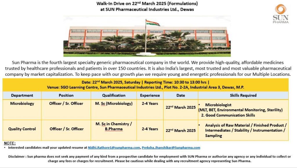 Sun Pharmaceutical Industries Ltd careers