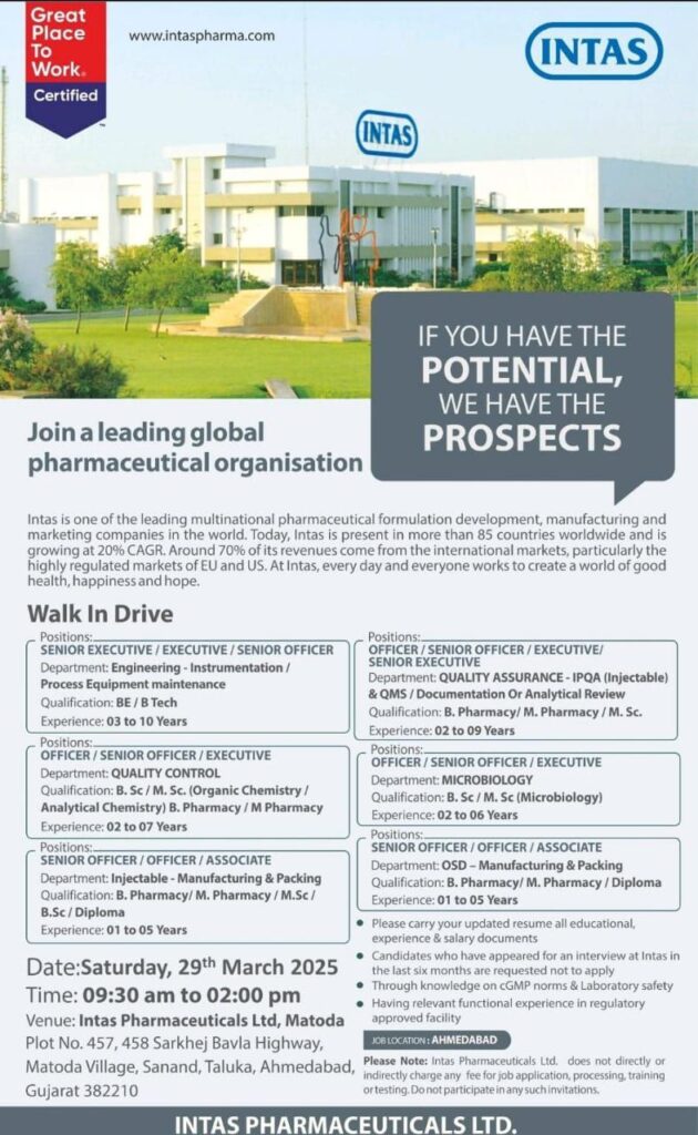 Intas Pharmaceuticals Ltd Walk-In Drive