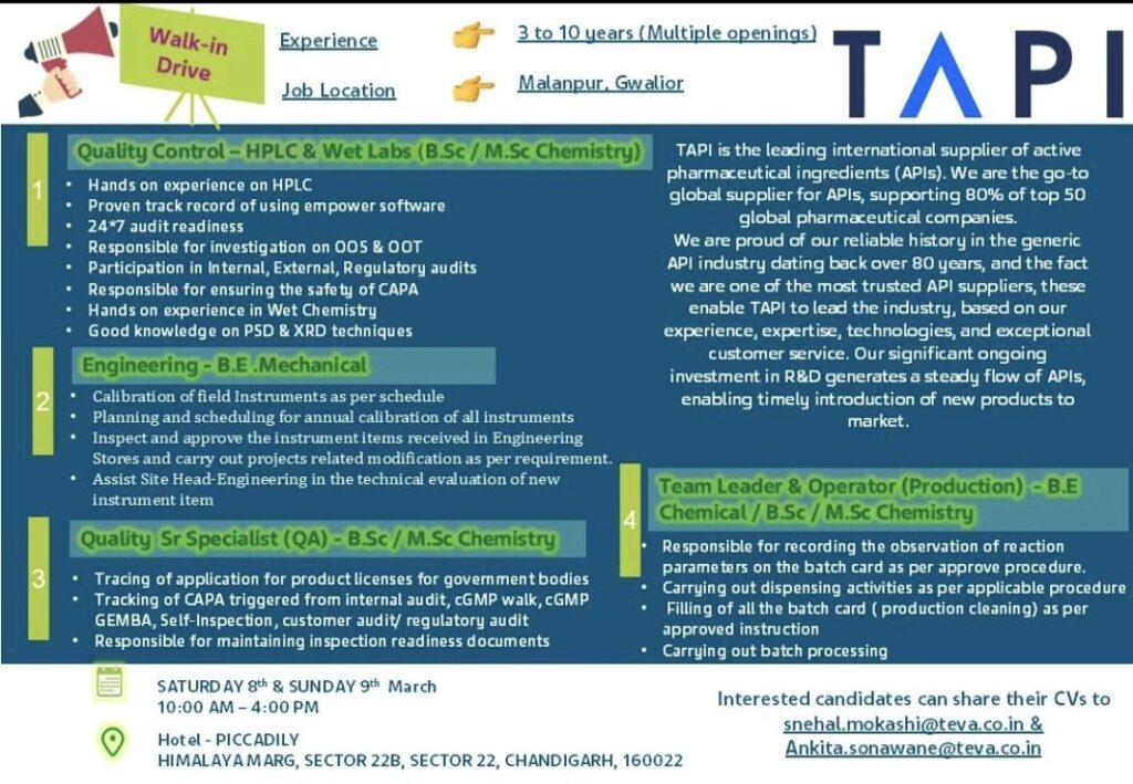 Build Your Future with TAPI: Participate in Our Upcoming Walk-in Drive