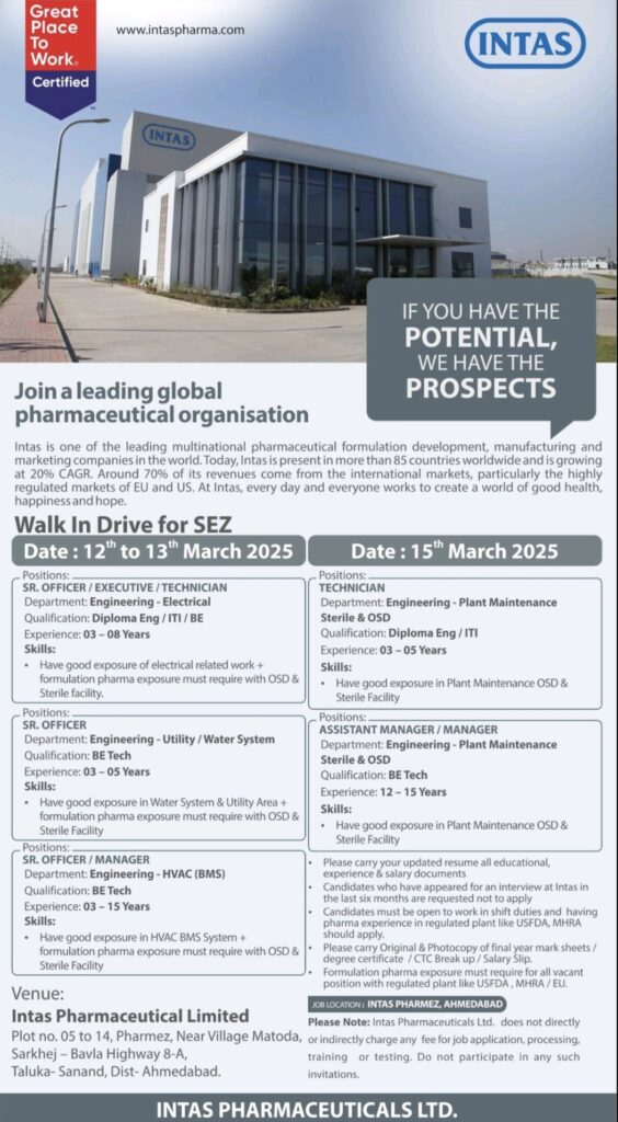 Explore Career Opportunities at Intas Pharmaceuticals