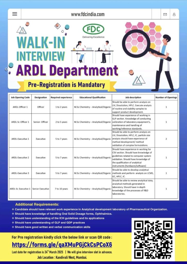 FDC Limited Hiring for ARDL Department