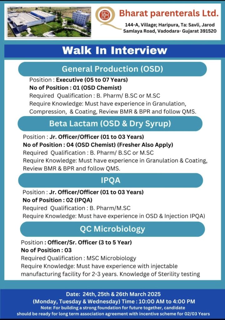 Explore Career Opportunities at Bharat Parenterals