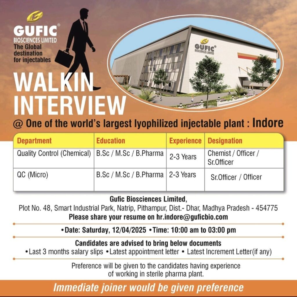 Gufic Biosciences Limited – Walk-In Interview