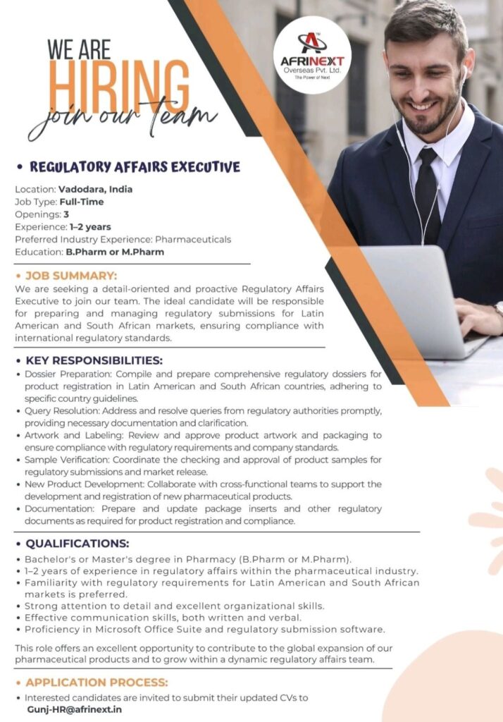 AFRINEXT Overseas Pvt. Ltd hiring for Regulatory Affairs Department 