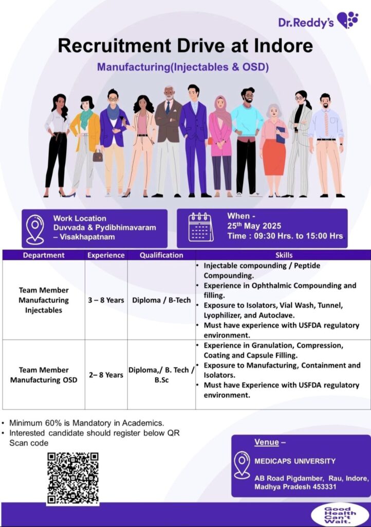 Join Dr. Reddy’s Pharma Team! Hiring for Injectables & OSD Manufacturing