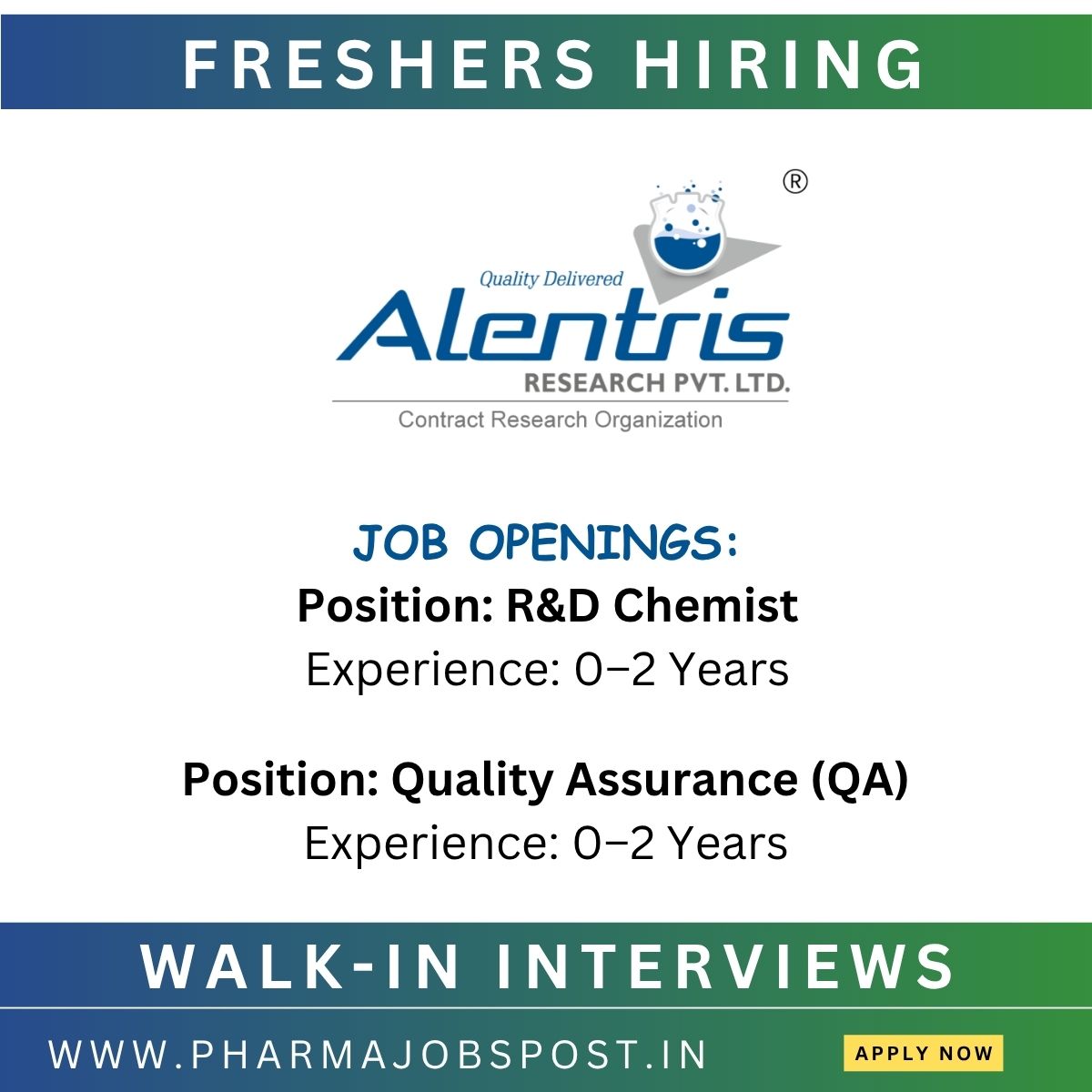 Alentris Research Pvt. Ltd. Announces Walk-In Interviews