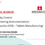 Medreich Walk-In Drive – Hiring for QC, Engineering, and Production Roles