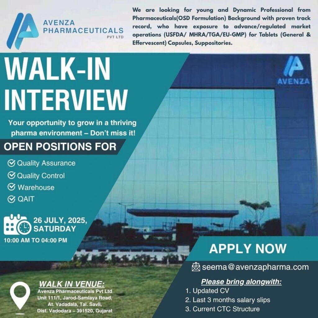 Avenza Pharmaceuticals | QA, QC, Warehouse & Apprenticeship Roles