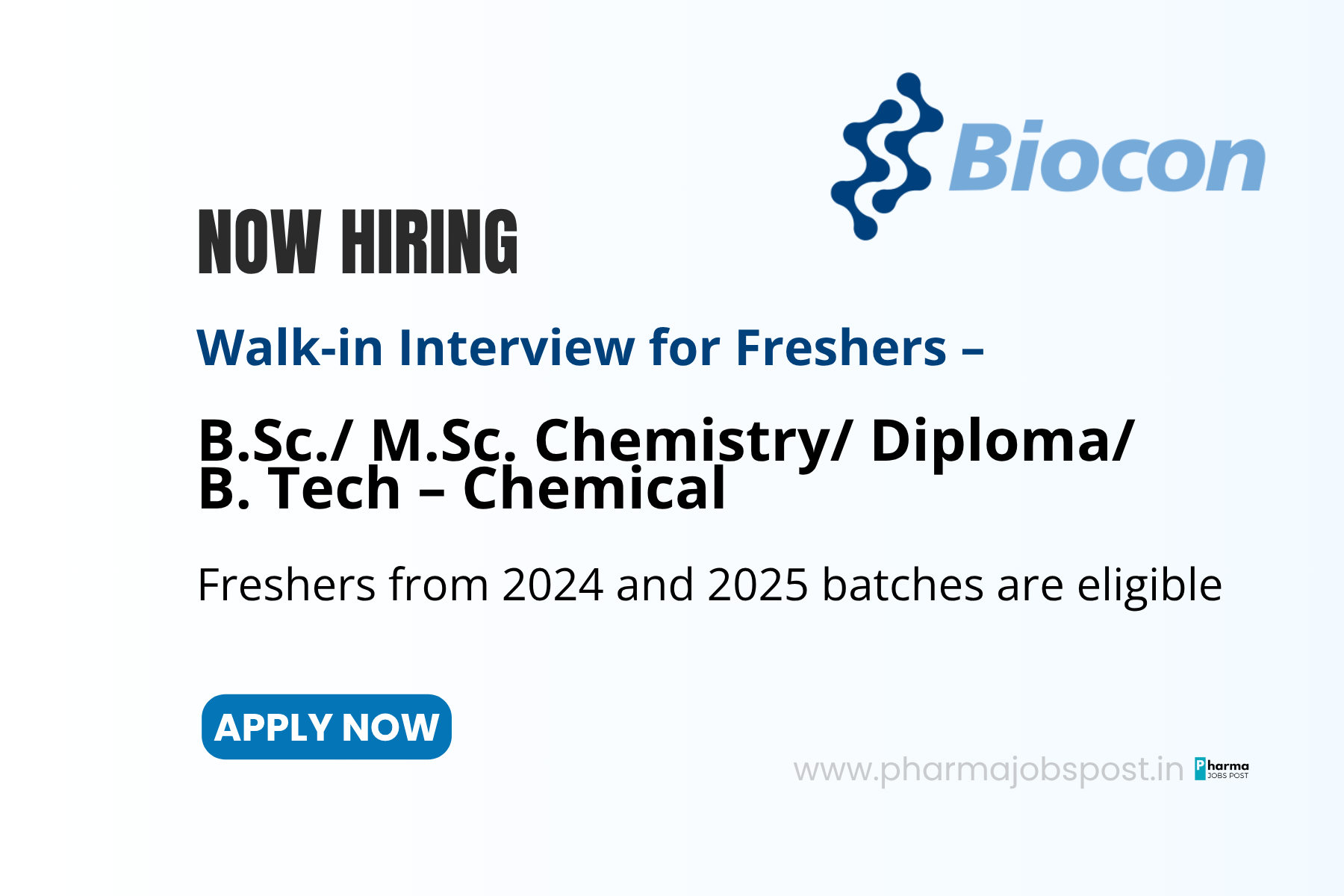 Biocon Walk-in Interview 2025 – Freshers for Production Department in ...