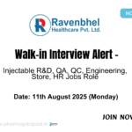 Walk-in Interview at Ravenbhel Healthcare – Injectable R&D, QA, QC, HR Jobs