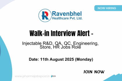 Walk-in Interview at Ravenbhel Healthcare – Injectable R&D, QA, QC, HR Jobs