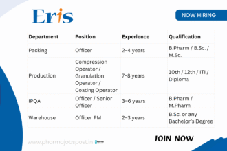 Eris Lifesciences Limited (OSD Manufacturing Unit) – Urgent Openings