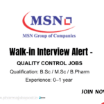MSN Laboratories Hiring Freshers & Early Career Professionals