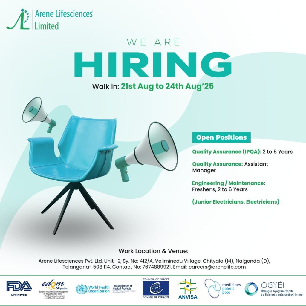 Career Opportunities at Arene Lifesciences Limited – Walk-in Interviews