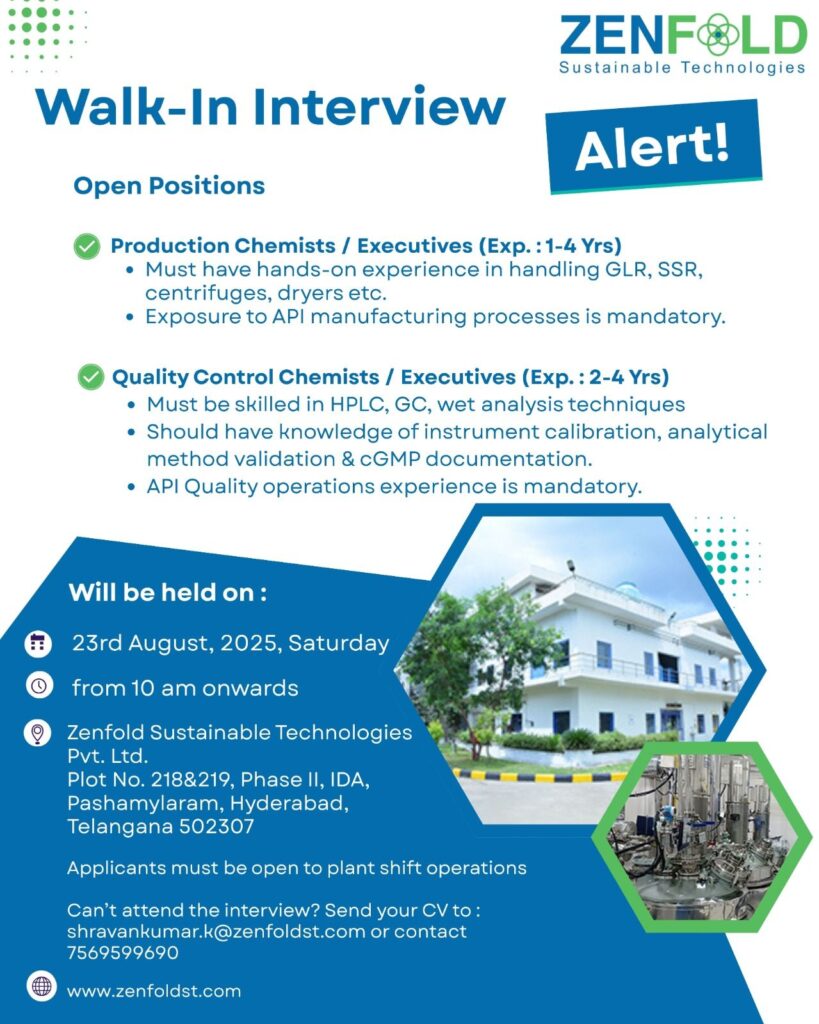 Zenfold Sustainable Technologies – Hiring Production & Quality Control Chemists