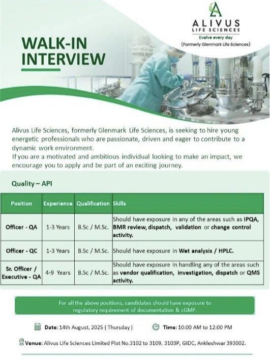 Join Alivus Life Sciences for walk-in interviews