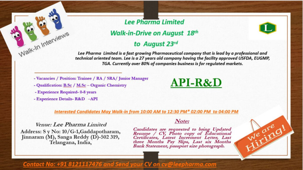 Lee Pharma Limited Walk-In Drive 2025 