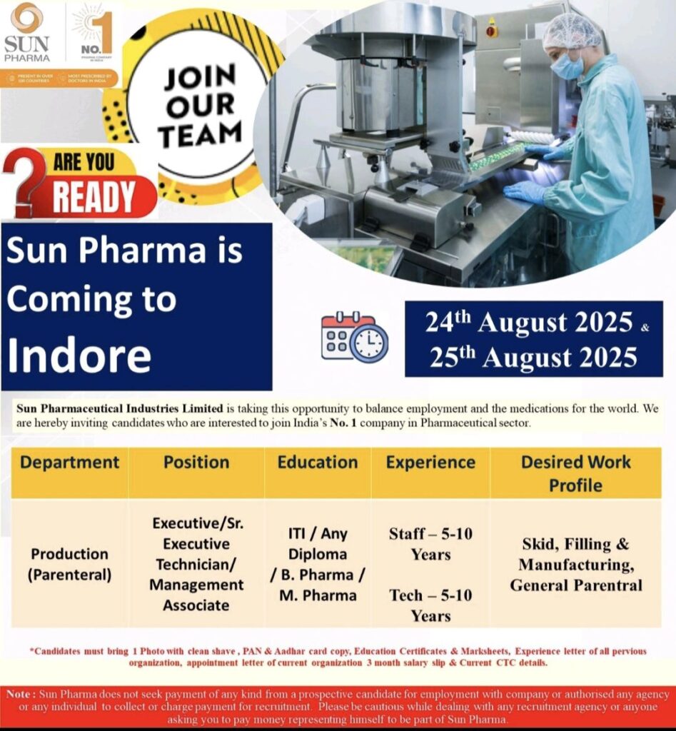 Sun Pharma Careers : Walk-In Recruitment Drive in Indore 