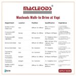 Macleods Walk-In Drive Vapi 2025 | QC, Production, Stores, Engineering Jobs