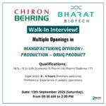 Walk-In Interview at Chiron Behring Ankleshwar | Pharma Jobs
