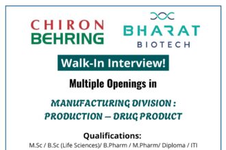 Walk-In Interview at Chiron Behring Ankleshwar | Pharma Jobs