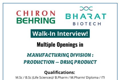 Walk-In Interview at Chiron Behring Ankleshwar | Pharma Jobs