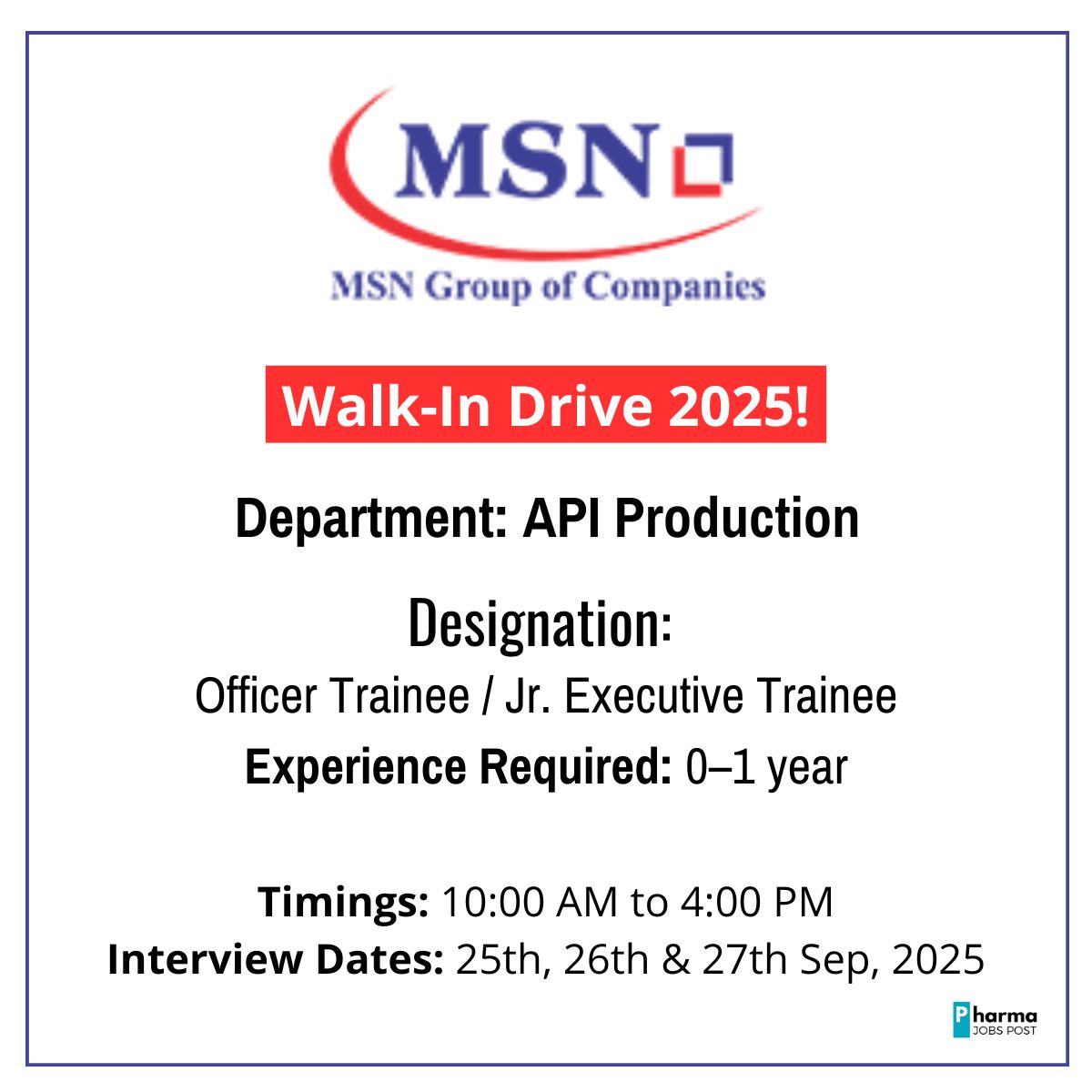 MSN Labs Hiring: Walk-In Interviews for Officer Trainee Roles – Sept ...