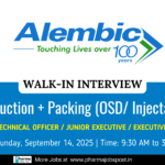 Walk-In Interview at Alembic Pharmaceuticals Vadodara