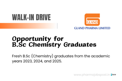 Apprenticeship Opportunity at Gland Pharma for B.Sc Chemistry Graduates