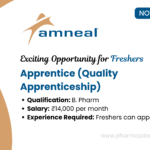 Amneal Pharmaceuticals Hiring Quality Apprenticeship in Ahmedabad