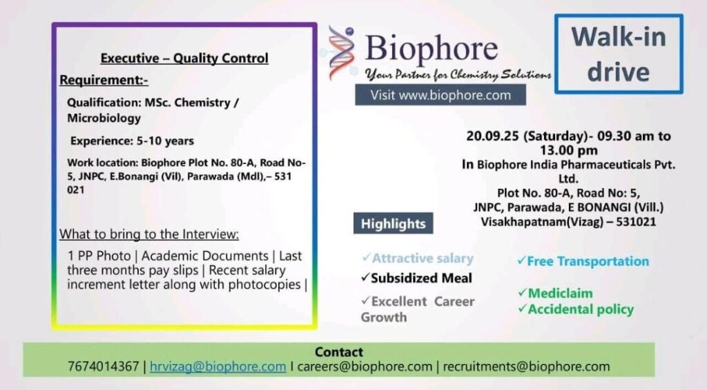 Biophore Pharma Walk-in Drive for Executive – Quality Control