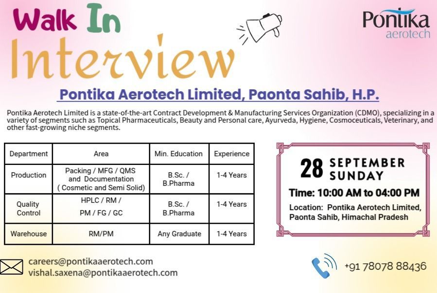 Walk-In Interview at Pontika Aerotech Limited, Paonta Sahib