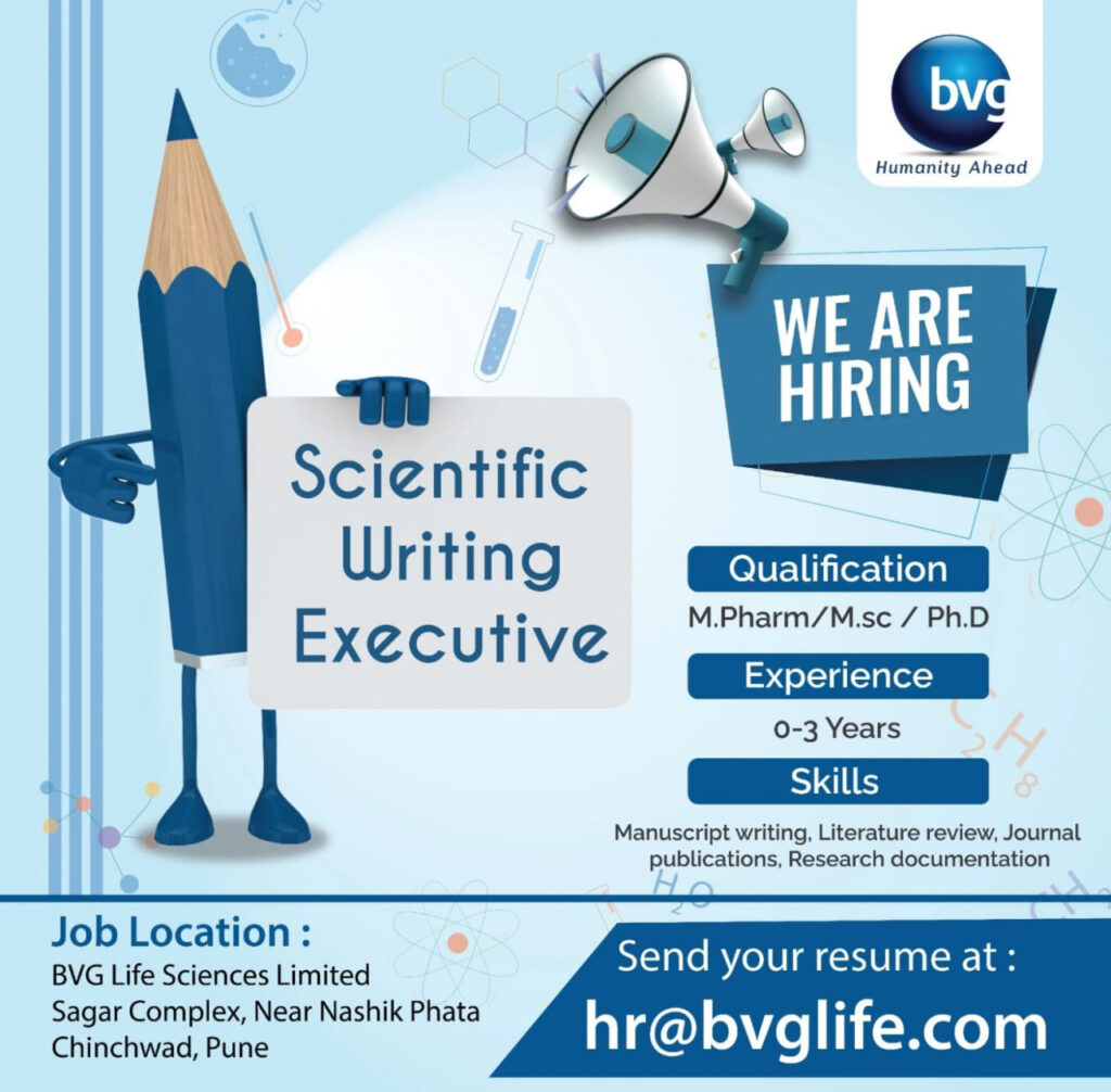BVG Life Sciences Limited Hiring – Scientific Writing Trainee/Executive