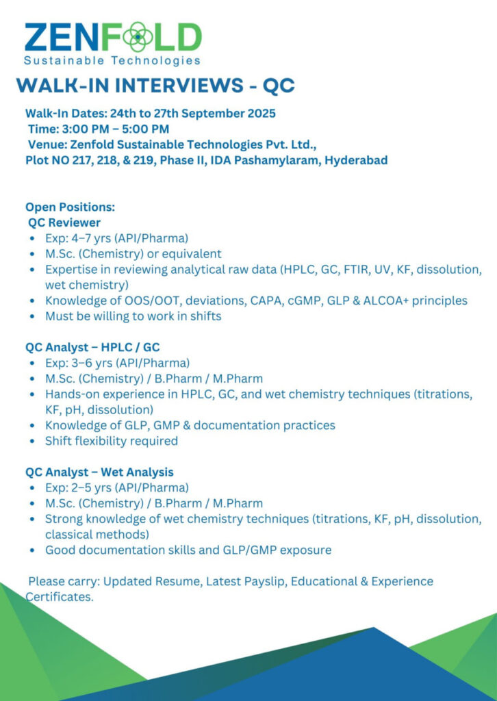 Zenfold Sustainable Technologies Hiring QC Professionals
