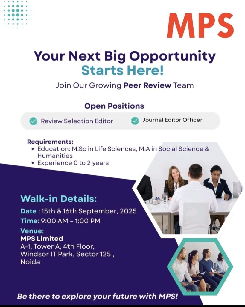 Editorial Jobs for Freshers – MPS Noida Walk-in Drive Sept 2025