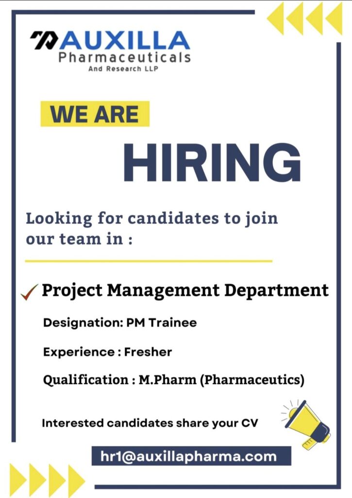 Auxilla Pharmaceuticals is Hiring: Join the Project Management Team