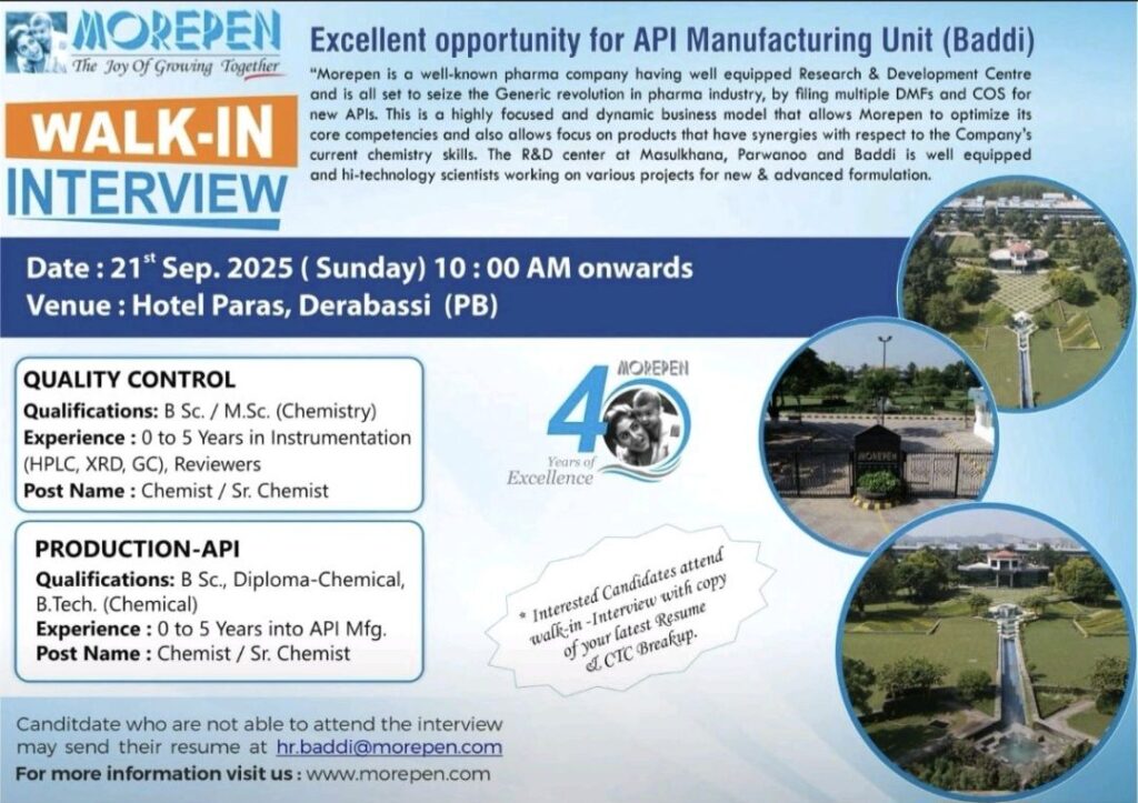 Morepen Walk-In Interview: Freshers & Experienced Candidates