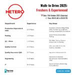 Hetero Labs Walk-In Interview – Formulation Injectable | Multiple Openings