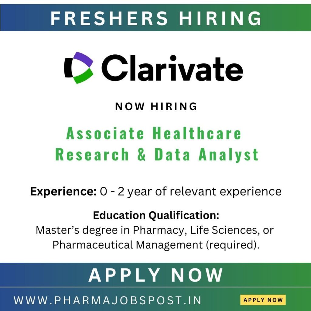 Clarivate Associate Healthcare Research & Data Analyst Jobs in Noida