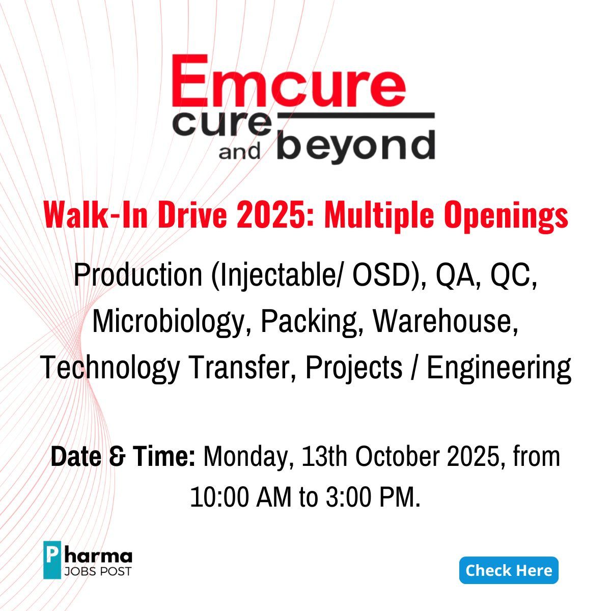Emcure Pharmaceuticals Recruitment Drive 2025 – Interview for 10 ...