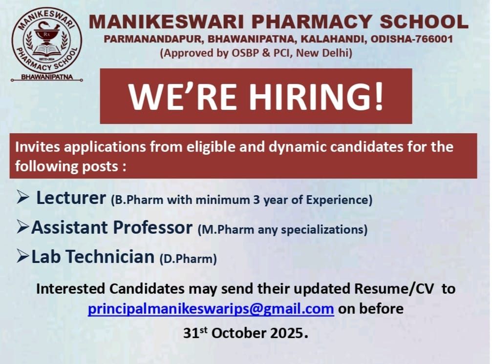 Manikeswari Pharmacy School Announces Faculty & Staff Recruitment for 2025
